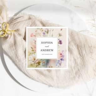 Rustic Retro Watercolor Wildflowers Wedding  Napkin