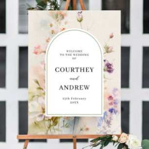 Rustic Retro Wildflowers Wedding Welcome Poster
