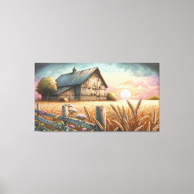 Rustic Reverie: A Serene Countryside Scene Canvas Print (Front)