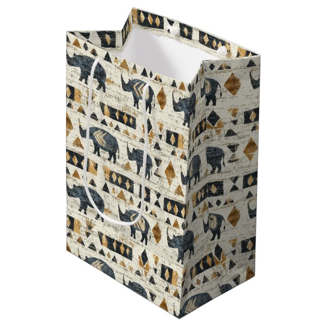Rustic Rhino Tribal Pattern (1) Medium Gift Bag (Front Angled)