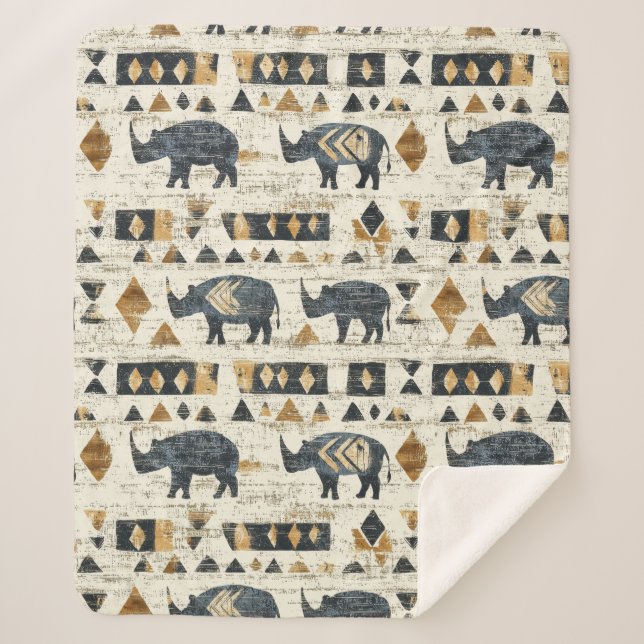 Rustic Rhino Tribal Pattern (1) Sherpa Blanket (Front)