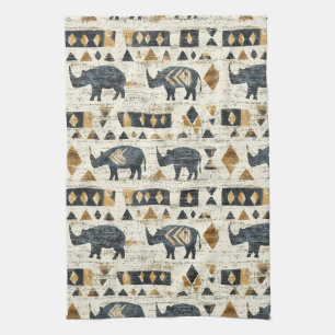 Rustic Rhino Tribal Pattern (1) Tea Towel