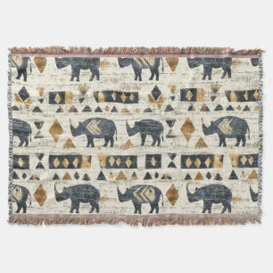 Rustic Rhino Tribal Pattern (1) Throw Blanket