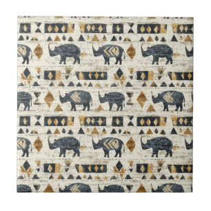 Rustic Rhino Tribal Pattern (1) Tile