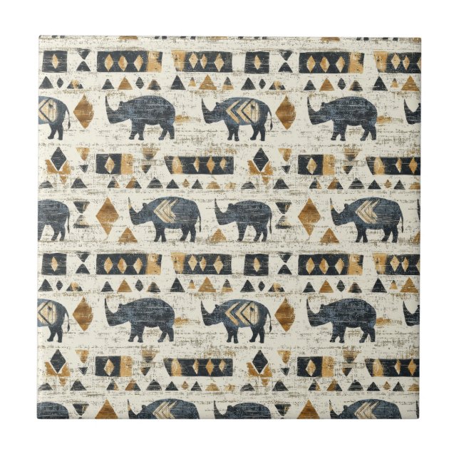 Rustic Rhino Tribal Pattern (1) Tile (Front)