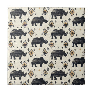 Rustic Rhino Tribal Pattern (2) Tile
