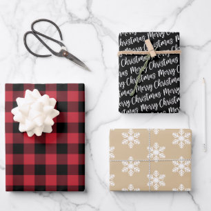 Rustic Rich Red Buffalo Plaid Merry Christmas Wrapping Paper Sheet