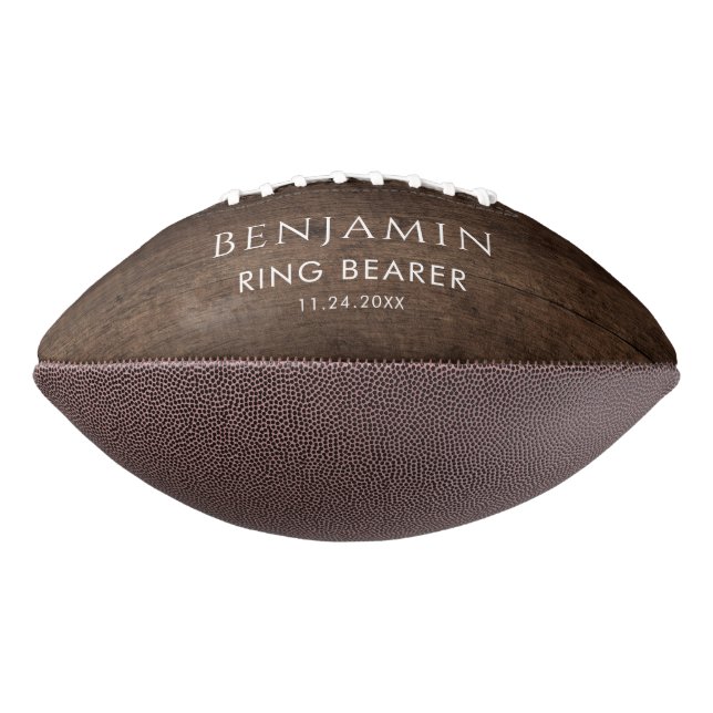 Rustic Ring Bearer Groomsman Keepsake Personalised American Football (Rotated 270)