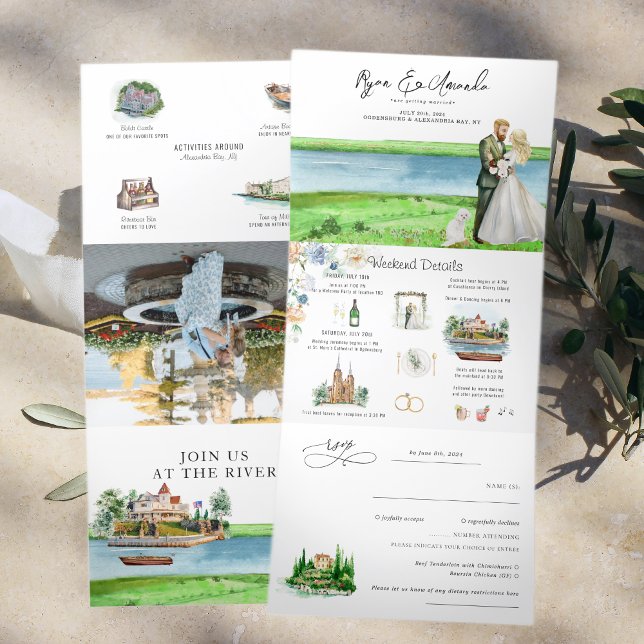 Rustic River Alexandria Bay Wedding Tri-Fold Invitation (Creator Uploaded)