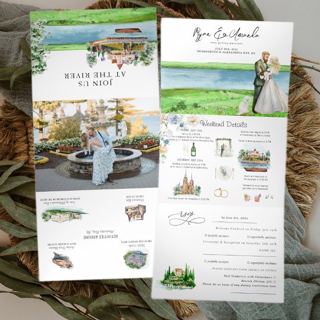 Rustic River Alexandria Bay Wedding Tri-Fold Invitation (Creator Uploaded)