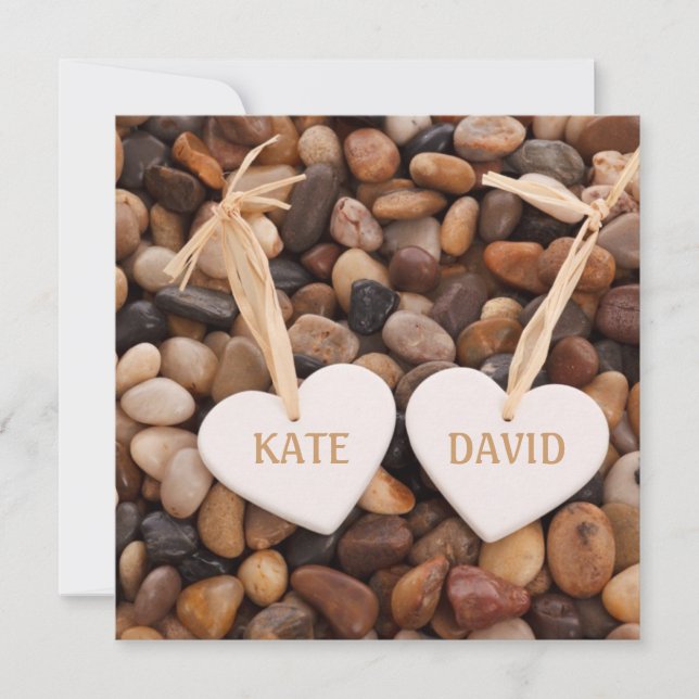 Rustic Riverside Beach Sea Side Pebbles Wedding Invitation (Front)
