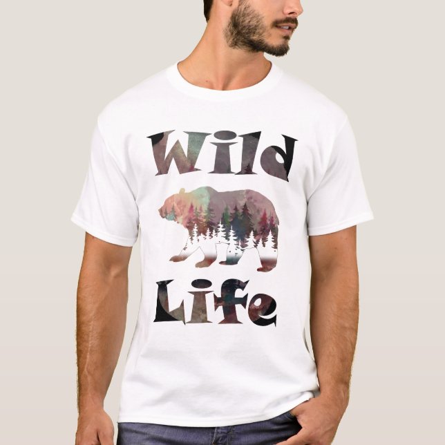 Rustic Roaming Bear Watercolor Wildlife  T-Shirt (Front)