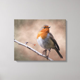 Rustic Robin Wrapped Canvas Print