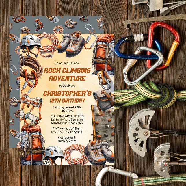 Rustic Rock Climbing Adventure Birthday Party Invitation (Rustic Rock Climbing Adventure Birthday Party Invitation for Preteens to Adults)
