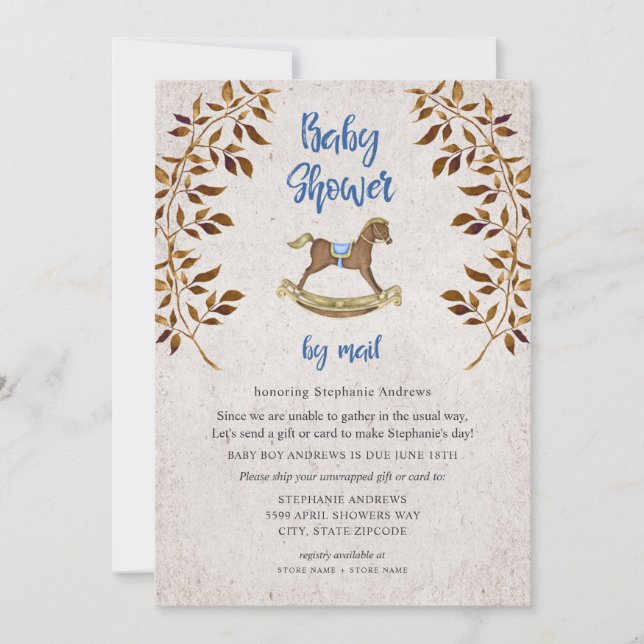 Rustic Rocking Horse boy baby shower by mail Invitation (Front)