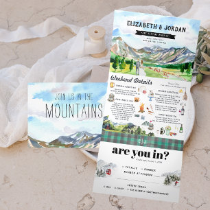 Rustic Rocky Mountain   Illustrated Wedding Tri-Fold Invitation