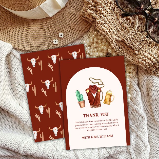 Rustic Rodeo Cowboy Cactus Beer Arch Baby Shower  Thank You Card (Rustic Rodeo Cowboy Cactus Beer Arch Baby Shower Thank You Card)