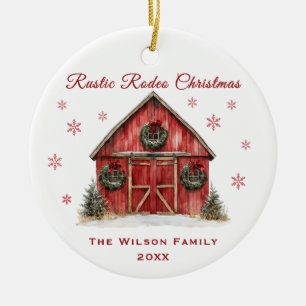 Rustic Rodeo Red Barn Christmas Ceramic Tree Decoration