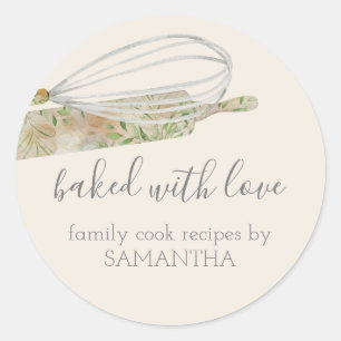 Rustic Rolling pin and whisk Floral Chef Bakery Classic Round Sticker