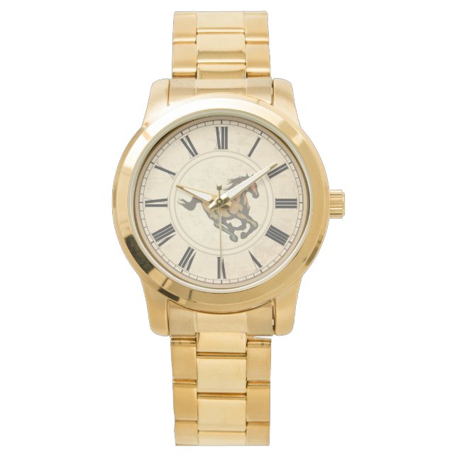 RUSTIC ROMAN NUMERALS VINTAGE HORSE WATCH (Front)