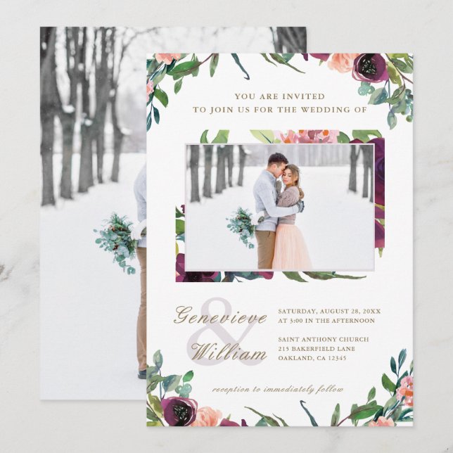 Rustic Romance Beautiful Two Photo Wedding Invitation (Front/Back)