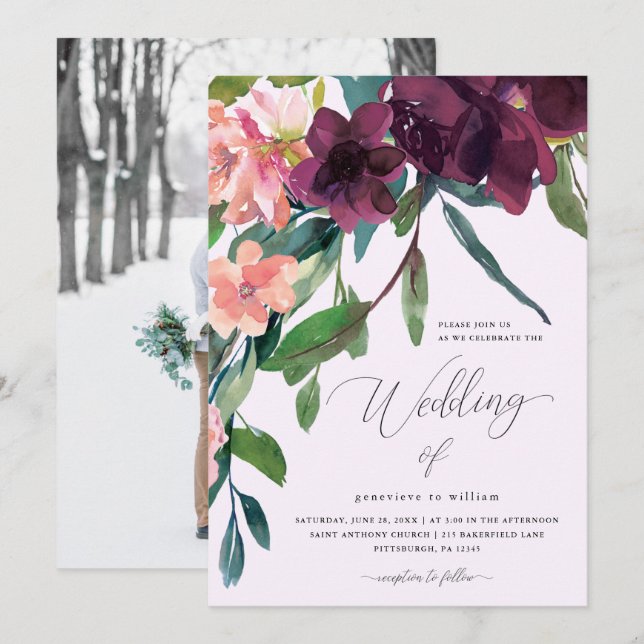 Rustic Romance Beautiful Watercolor Floral Wedding Invitation (Front/Back)