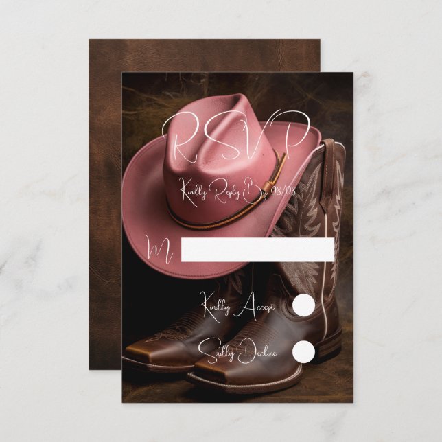 Rustic Romance: Boots and Hat Wedding RSVP Card (Front/Back)
