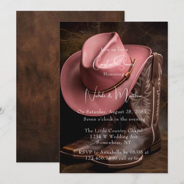 Rustic Romance: Boots & Hat Couples Shower Invitation (Front/Back)