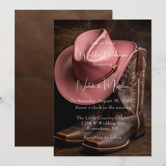 Rustic Romance: Boots & Hat Engagement Party Invitation (Front/Back)