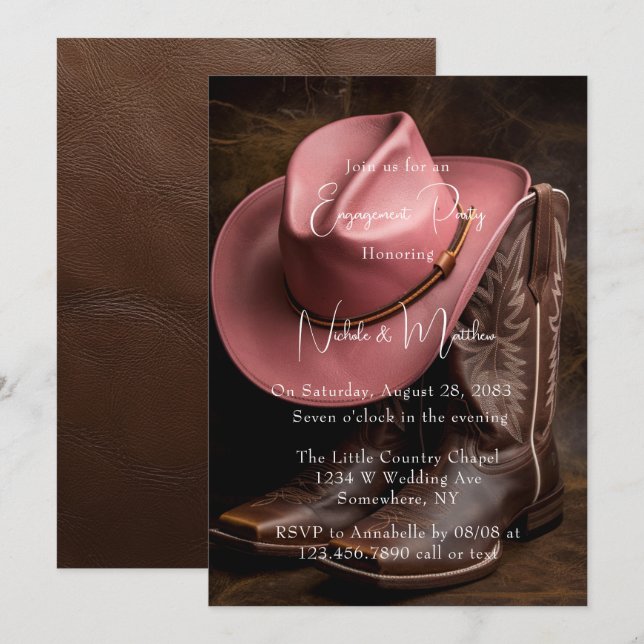 Rustic Romance: Boots & Hat Engagement Party Invitation (Front/Back)