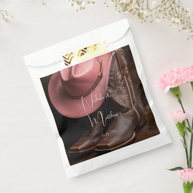 Rustic Romance: Cowboy Boots & Rose Hat Wedding Favour Bags (Sealed)