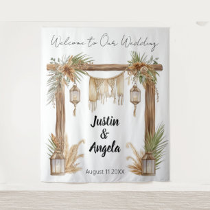 Rustic Romance Customisable Wedding Arch Backdrop Tapestry