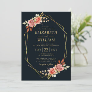 rustic romance floral geometric wedding invitation