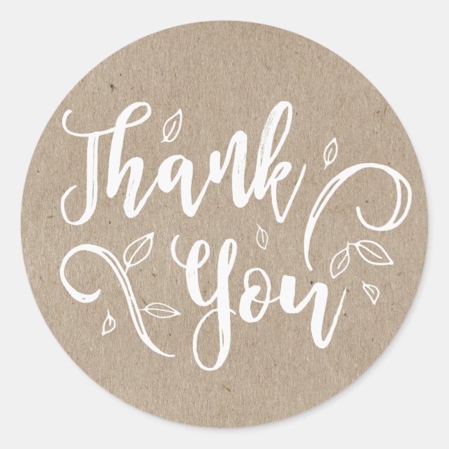 Rustic Romance Raux Kraft Paper Thank You Classic Round Sticker (Front)