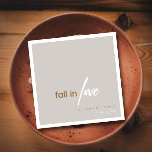 Rustic Romance: Simple Fall in Love Custom Wedding Napkin