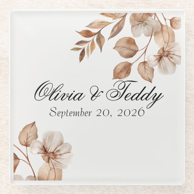 Rustic Romance Wedding Glass Coasters (Front)