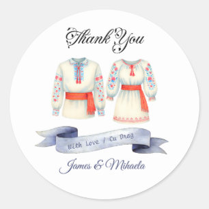 Rustic Romanian Wedding Traditional Folk Costumes Classic Round Sticker