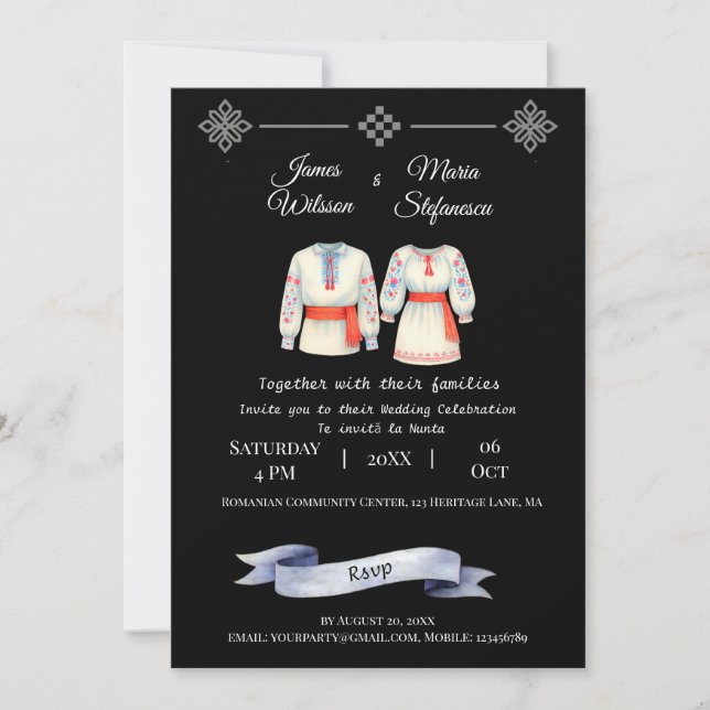 Rustic Romanian Wedding Traditional Folk Costumes  Invitation (Front)