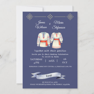 Rustic Romanian Wedding Traditional Folk Costumes  Invitation