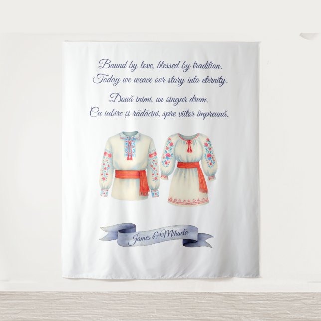 Rustic Romanian Wedding Traditional Folk Costumes Tapestry (Front)