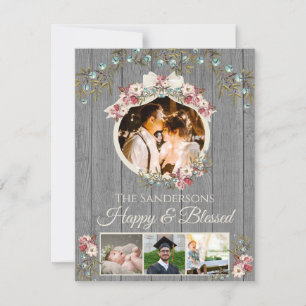 Rustic Romantic 4 Photo Holiday Christmas Card