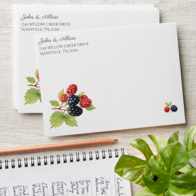 Rustic Romantic Autumn Berry Wedding Photo Back  Envelope (Stacked)