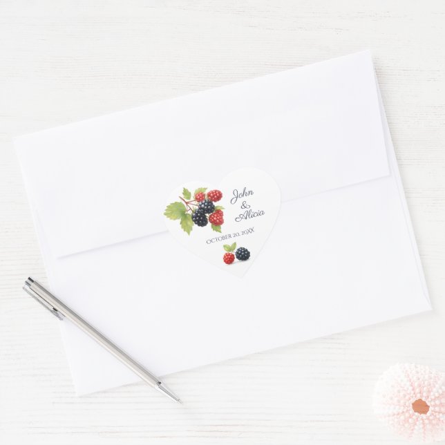 Rustic Romantic Autumn Berry Wedding Photo Back  Heart Sticker (Envelope)