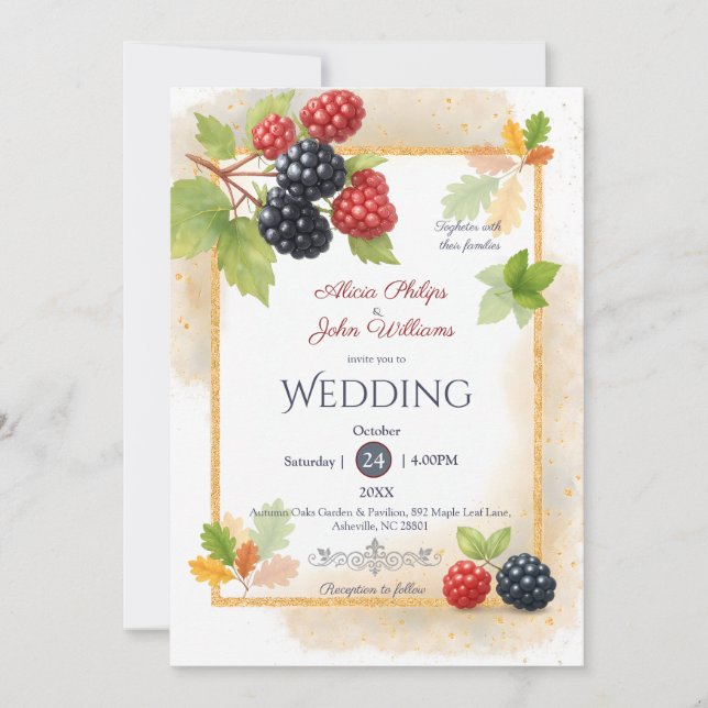 Rustic Romantic Autumn Berry Wedding Photo Back  Invitation (Front)