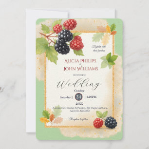 Rustic Romantic Autumn Berry Wedding Photo Back Invitation