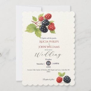 Rustic Romantic Autumn Berry Wedding Photo Back Invitation