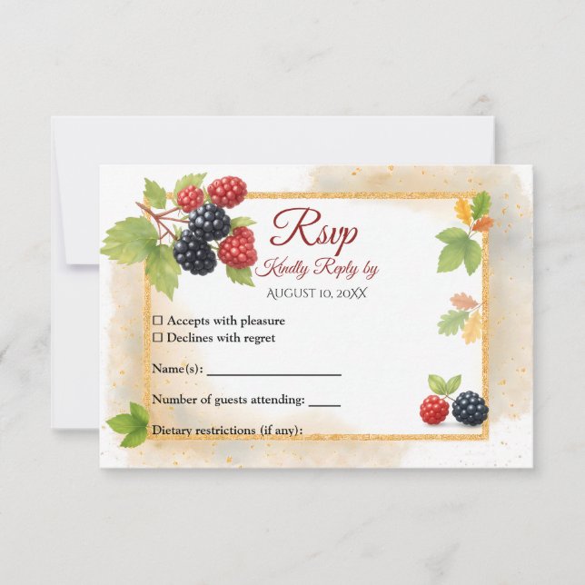 Rustic Romantic Autumn Berry Wedding Photo Back  RSVP Card (Front)