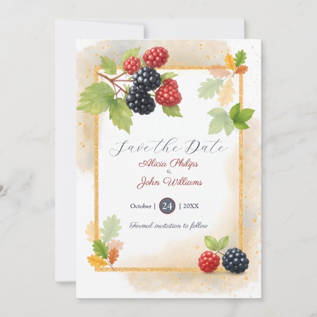 Rustic Romantic Autumn Berry Wedding Photo Back  Save The Date (Front)