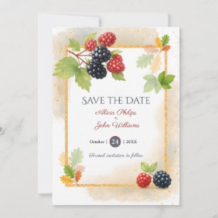 Rustic Romantic Autumn Berry Wedding Photo Back  Save The Date