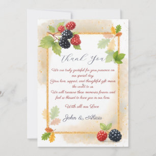 Rustic Romantic Autumn Berry Wedding Photo Back  Thank You Card